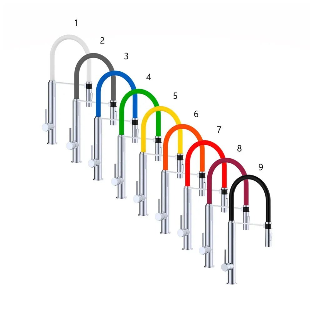 Grifo monomando para fregadero con acabado cromado y manguera de silicona de color opcional Pilot Källa 1