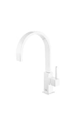 Grifo monomando para fregadero con caño curvo fabricado en latón y acabado blanco mate Cuadro TRES