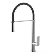 Grifo monomando para fregadero con caño curvo y rociador flexible en latón cromado TRES