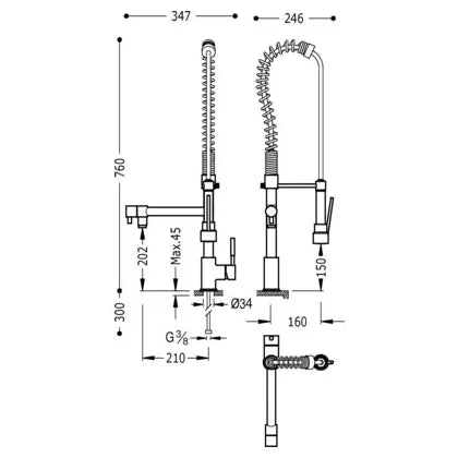 Grifo monomando para fregadero con caño y teleducha Cocina Standard TRES 1