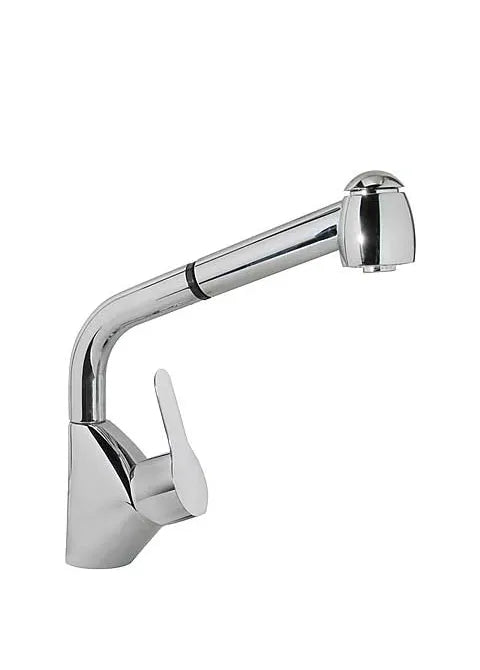 Grifo monomando para fregadero con rociador extraíble modo teleducha latón cromado fabricado BASIC de TRES 0
