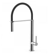 Grifo monomando para fregadero con rociador flexible y maneta cilíndrica en latón con acabado cromado TRES