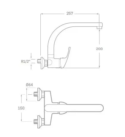 Grifo monomando para fregadero de pared fabricado en latón fundido acabado cromo Enkel Källa 1