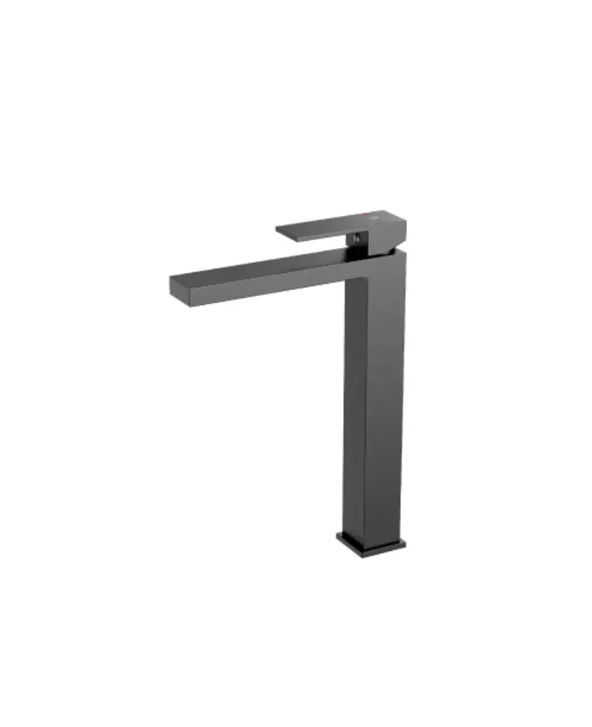 Grifo monomando para lavabo alto con cartucho cerámico, acabado grafito cepillado de latón Kubic Kalla 0