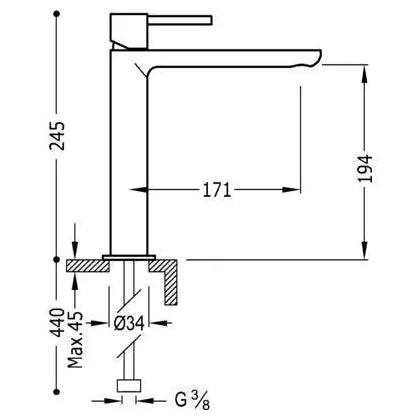 Grifo monomando para lavabo con caída de agua en forma de cascada Max Tres 1
