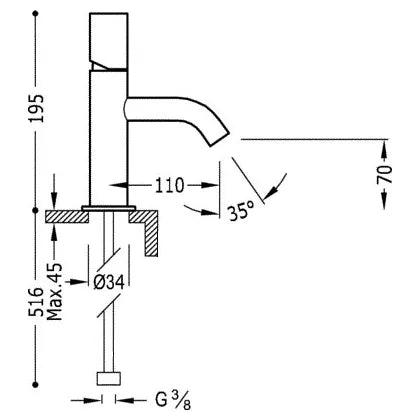 Grifo monomando para lavabo con caño circular en latón con acabado cromado S Tub Study TRES 1