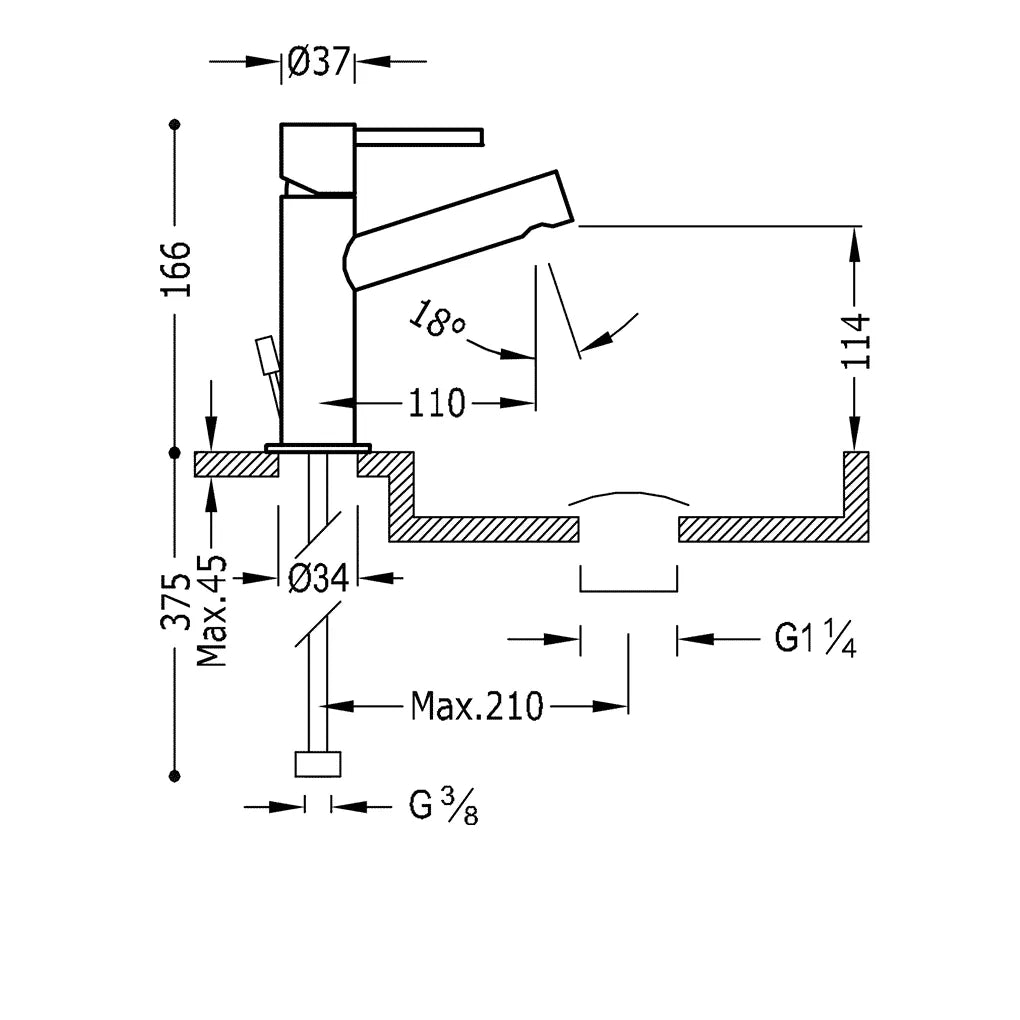 Grifo monomando para lavabo con caño circular en latón y acabado cromado Max Tres 3