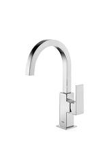Grifo monomando para lavabo con caño curvo de latón con acabado cromado XL Cuadro TRES