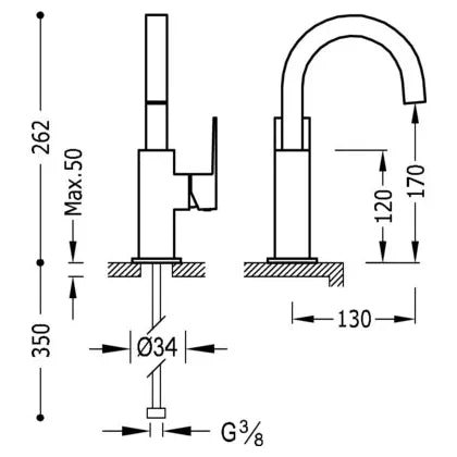 Grifo monomando para lavabo con caño curvo de latón y acabado cromado L Cuadro TRES 4