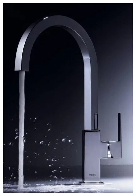 Grifo monomando para lavabo con caño curvo de latón y acabado cromado XXL Cuadro TRES 1