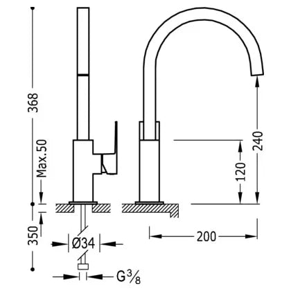 Grifo monomando para lavabo con caño curvo de latón y acabado cromado XXL Cuadro TRES 4