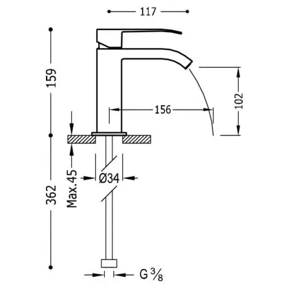 Grifo monomando para lavabo con caño rectangular fabricado de latón con acabado cromado S Cuadro TRES 2