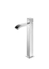 Grifo monomando para lavabo con caño y maneta en cubo fabricado en latón con acabado acero M Cuadro TRES
