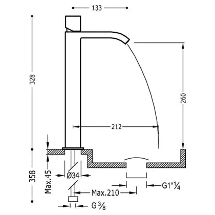 Grifo monomando para lavabo con caño y maneta en cubo fabricado en latón con acabado acero M Cuadro TRES 4