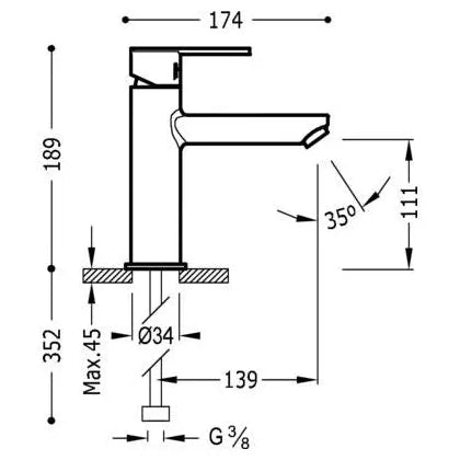 Grifo monomando para lavabo con cuerpo de latón y acabado cromado Lex Tres 1