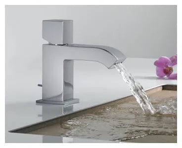 Grifo monomando para lavabo con desagüe y caño largo en latón con acabado acero S Cuadro TRES 1