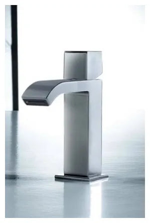 Grifo monomando para lavabo con desagüe y caño largo en latón con acabado acero S Cuadro TRES 2