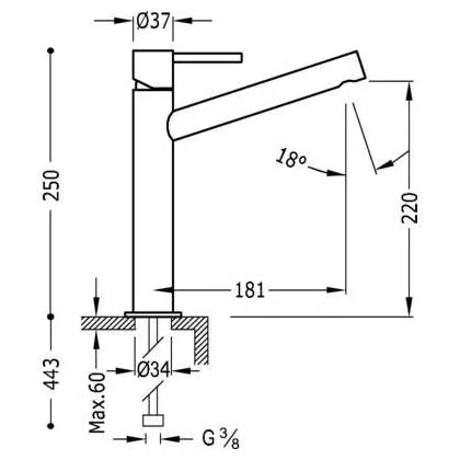 Grifo monomando para lavabo con maneta circular de latón con acabado cromado Max-Tres 1