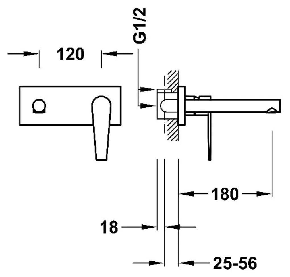 Grifo monomando para lavabo con placa de instalación empotrada y acabado cromado Class Tres 1
