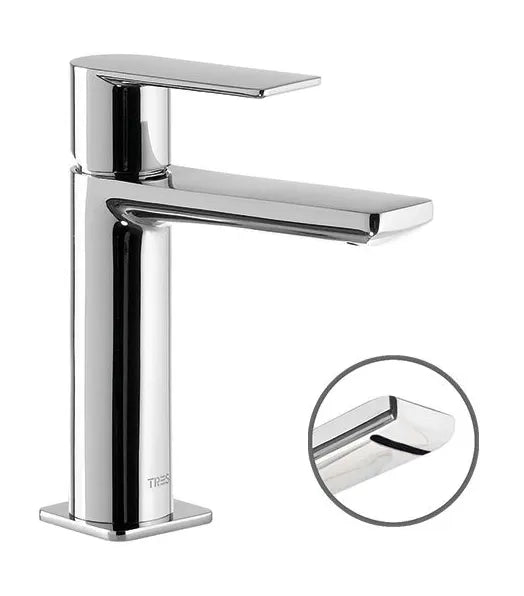 Grifo monomando para lavabo con salida en cascada fabricado de latón con acabado cromado Loft Tres 1