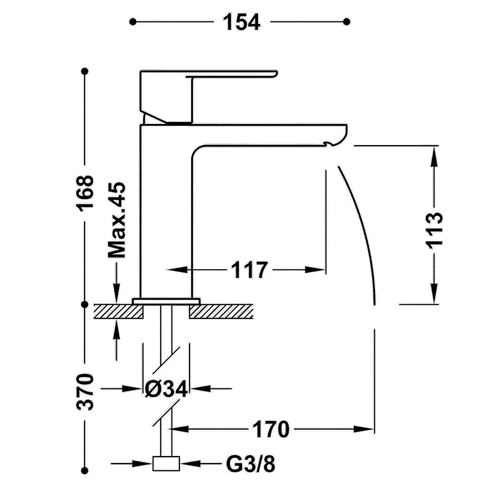 Grifo monomando para lavabo con salida en cascada fabricado de latón con acabado cromado Loft Tres 2