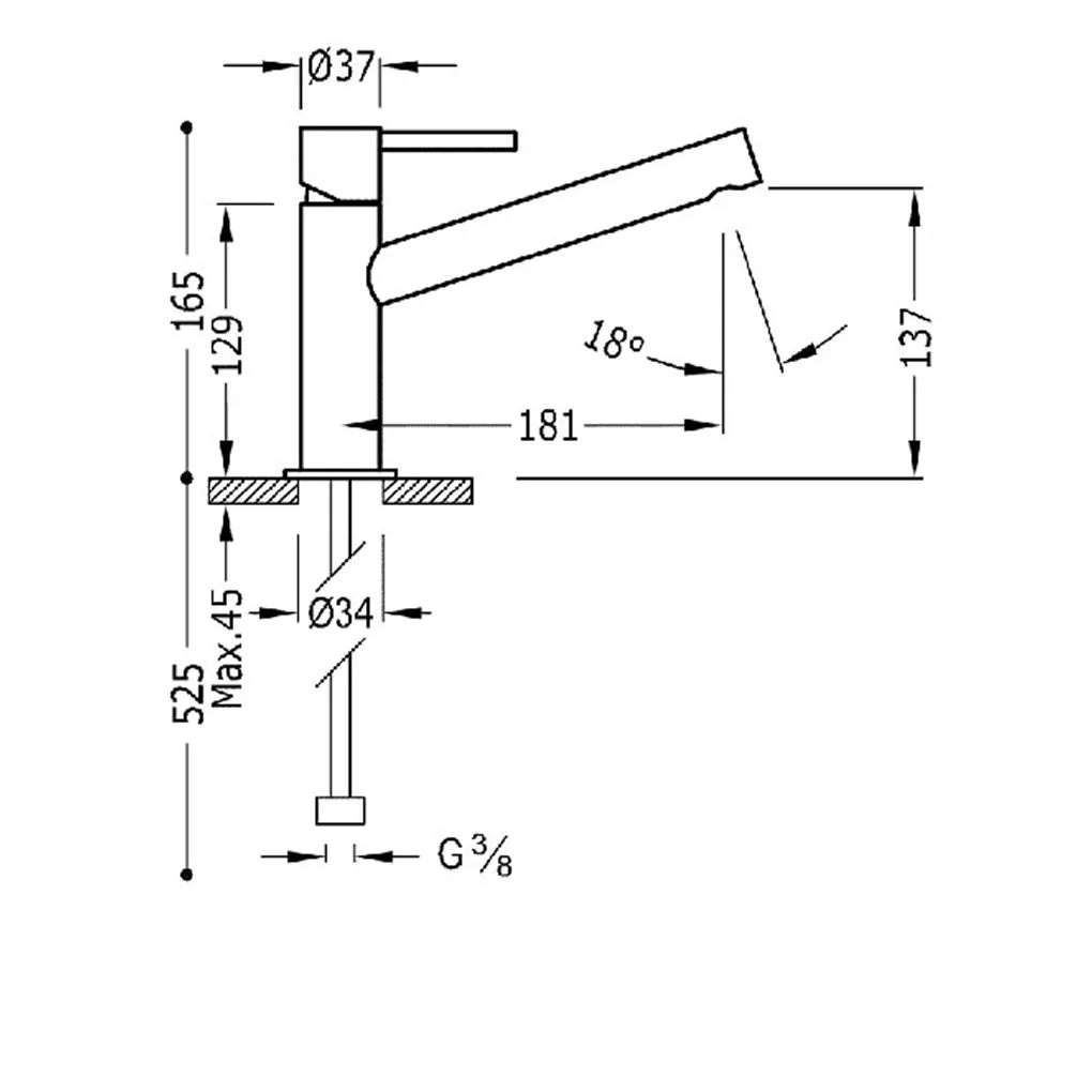Grifo monomando para lavabo de caño largo con desagüe automático acabado cromado Max Tres 1