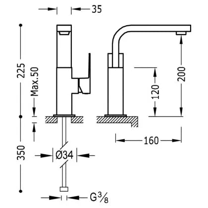 Grifo monomando para lavabo de latón con acabado cromado M Cuadro TRES 5