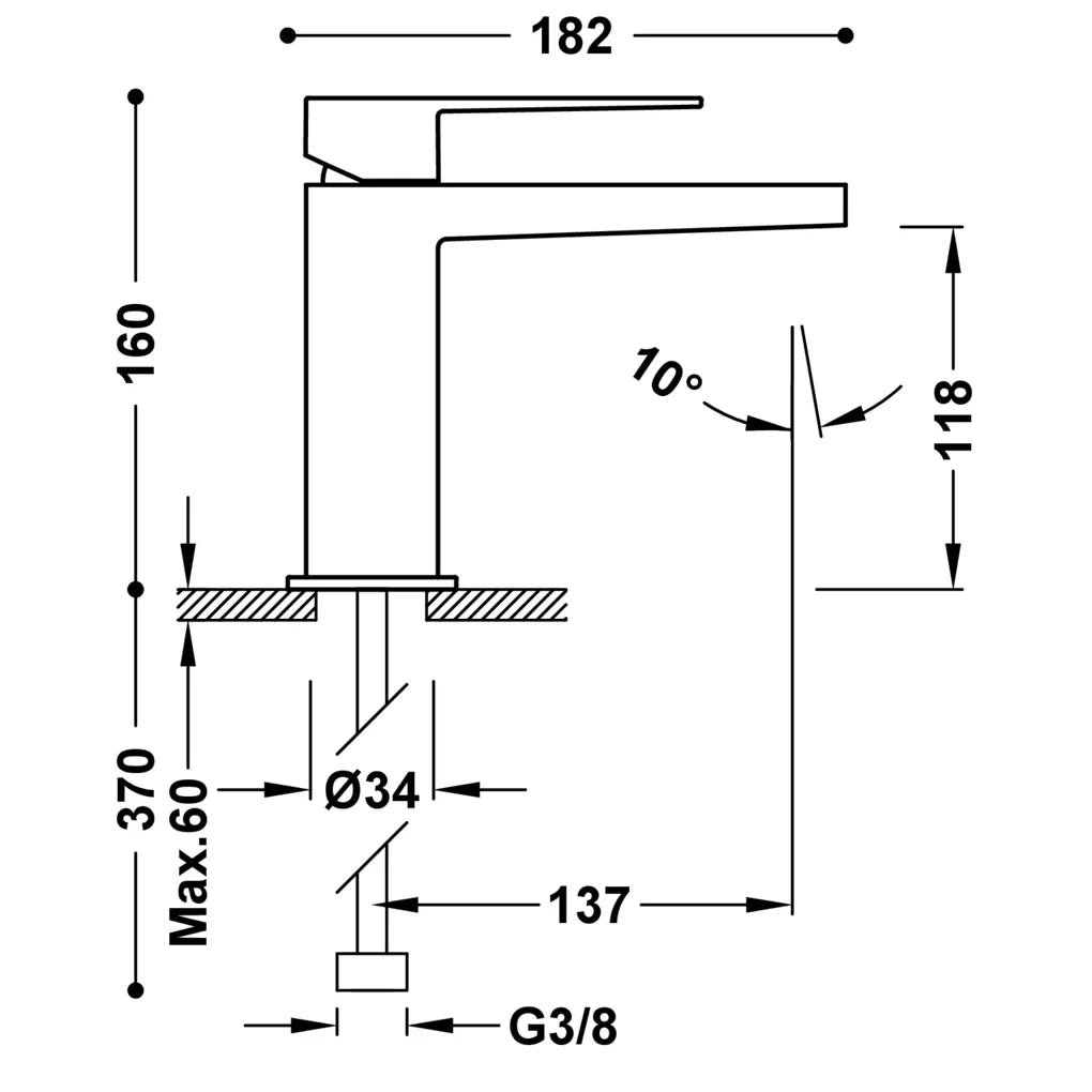 Grifo monomando para lavabo de latón con acabado cromado y desagüe automático SLIM TRES 2
