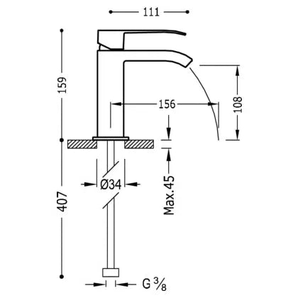 Grifo monomando para lavabo de latón con caño rectangular y acabado cromado Cuadro TRES 4