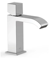 Grifo monomando para lavabo de latón con maneta en forma de cubo y acabado acero Cuadro TRES