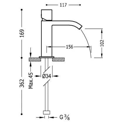 Grifo monomando para lavabo de latón con maneta en forma de cubo y acabado acero Cuadro TRES 5