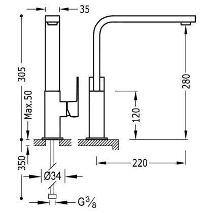 Grifo monomando para lavabo en forma de L de latón con acabado cromado Cuadro TRES 3