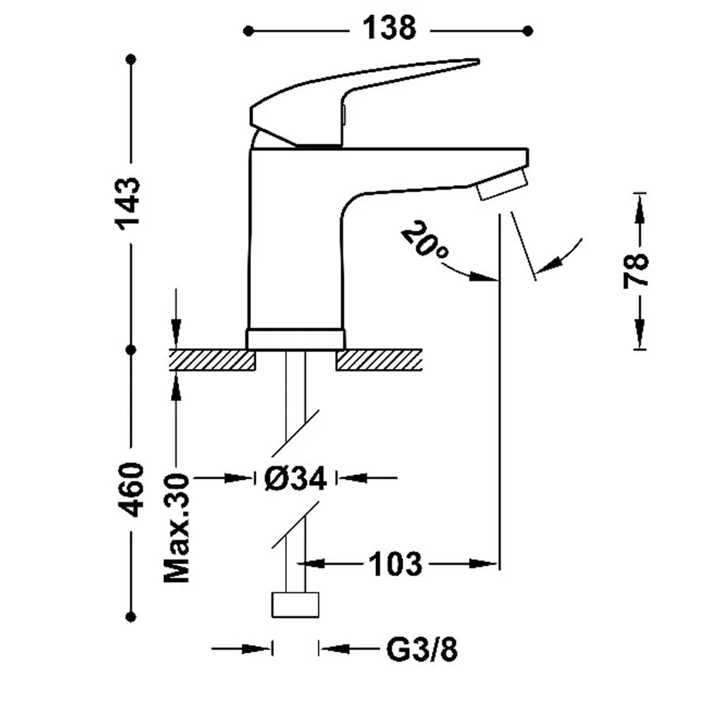 Grifo monomando para lavabo en latón cromado con tecnología de ahorro energético Base Plus TRES 1
