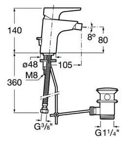 Grifo para bidet con desagüe automático acabado cromado Atlas Roca 2