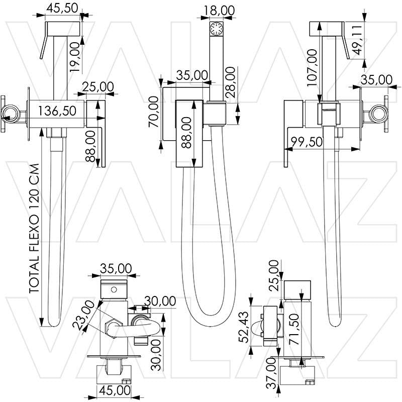 Grifo para bidet empotrado 2 vías dorado cepillado Tajo de Valaz 1