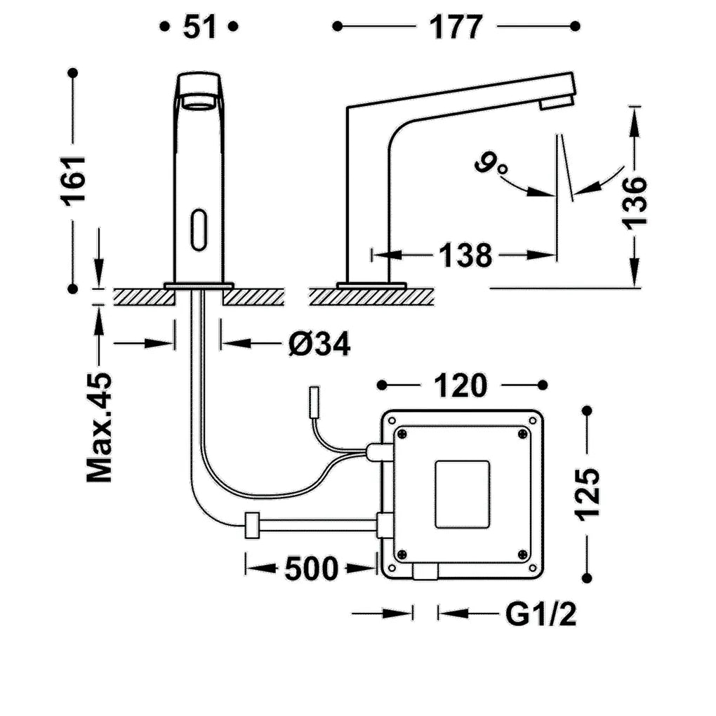 Grifo para lavabo electrónico de latón con acabado cromado Tempo Basic TRES 1
