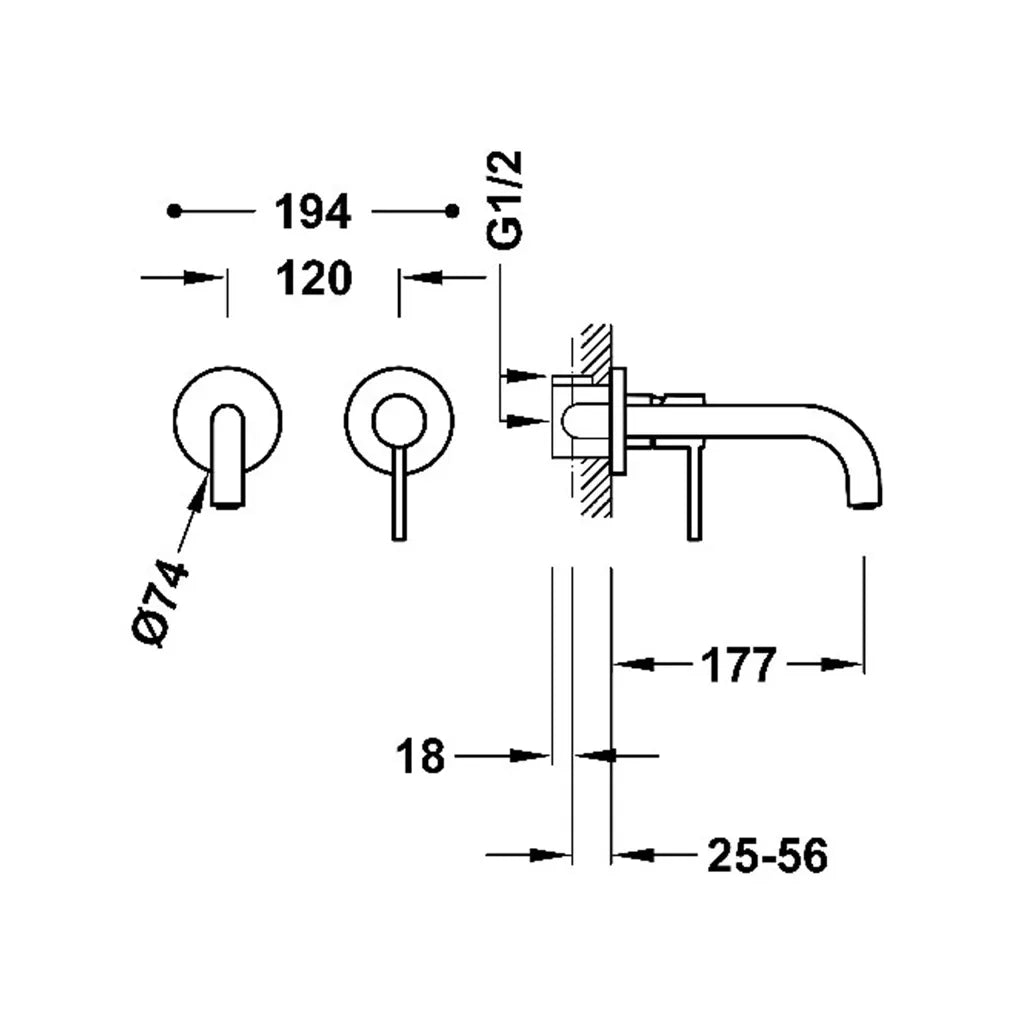 Grifo para lavabo monomando con acabado oro mate para cuerpo empotrado Study Tres 2