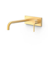 Grifo para lavabo monomando con cuerpo empotrado indivisible y caño con acabado oro mate 24 K Study Tres