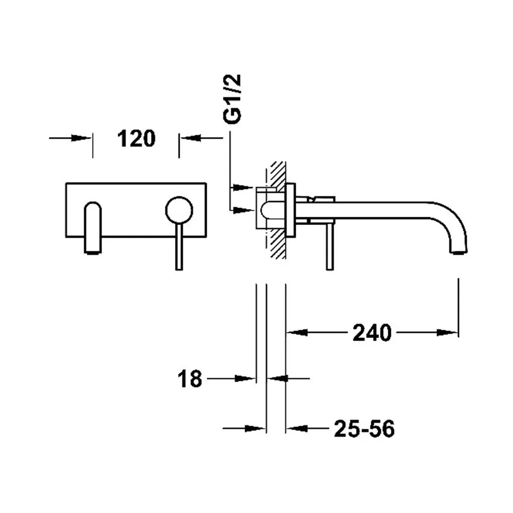 Grifo para lavabo monomando con cuerpo empotrado y caño con acabado negro mate Study Tres 3