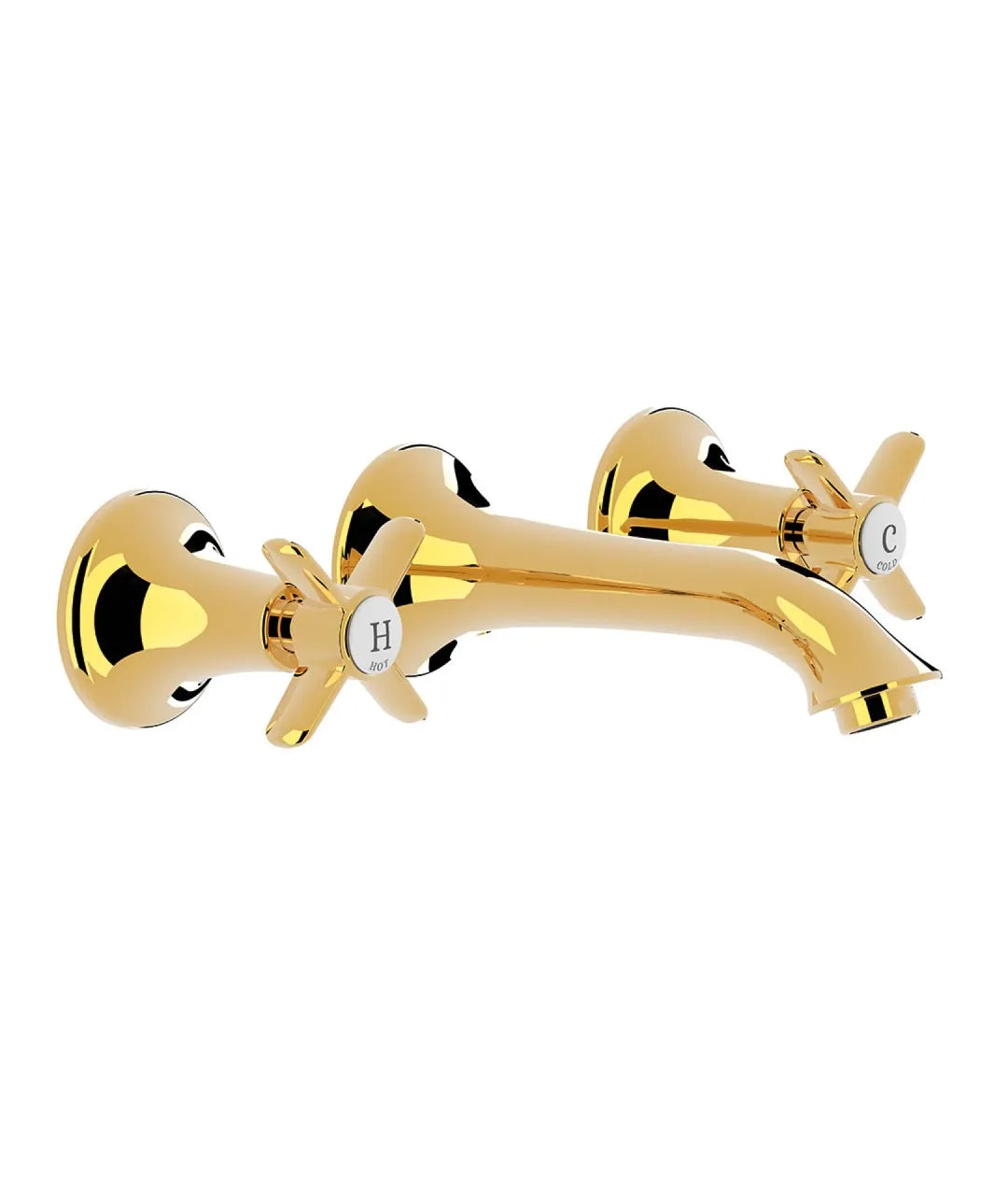 Grifo para lavabo mural con regulador de temperatura bimando y acabado oro CLASIC TRES 0