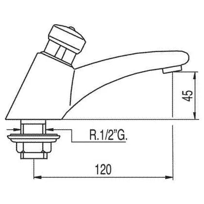 Grifo temporizado para lavabo con pulsador de latón y acabado cromado Basic TRES 1