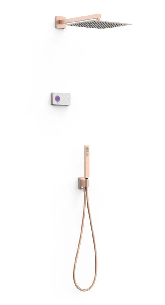 Grifo termostático de dos vías de latón y acero con acabado oro rosa mate SHOWER TECHNOLOGY TRES 0