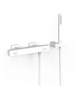 Grifo termostático mural para ducha con ducha de mano y volante cuadrado acabado blanco mate Over Wall Tres