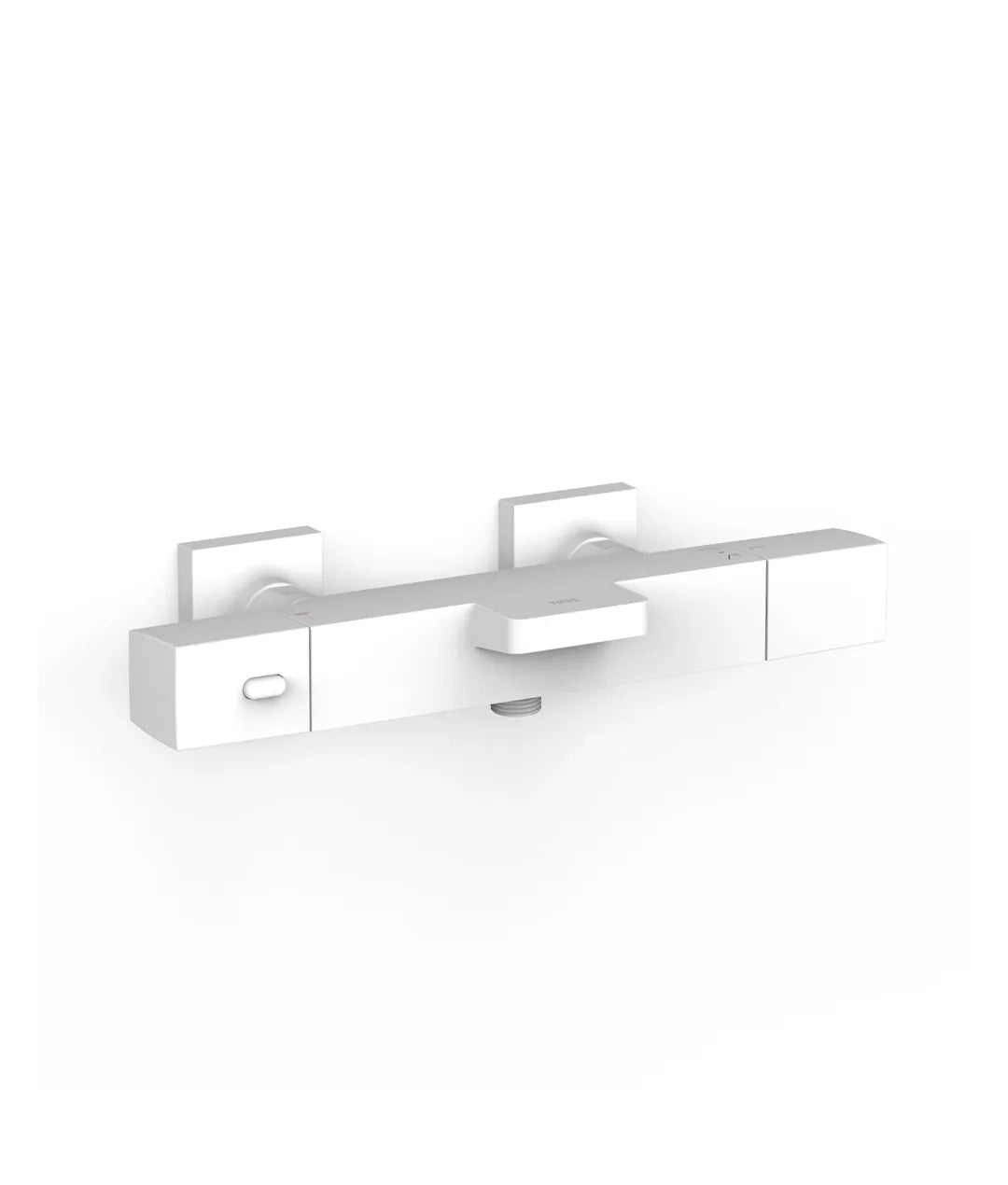Grifo termostático mural para ducha y bañera con acabado blanco mate y volante cuadrado Over Wall Tres 0