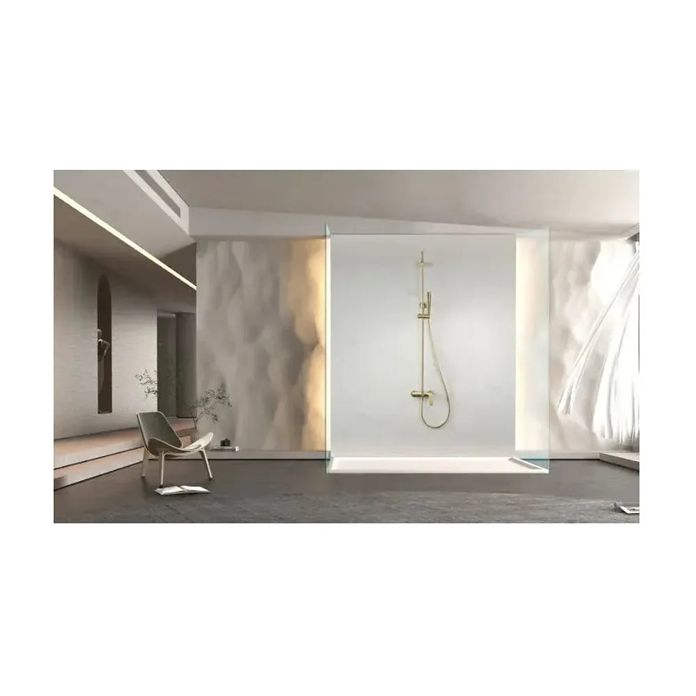 Detalle de acabado y materiales de Barra de ducha Imex Delos | Monomando extensible | Oro cepillado