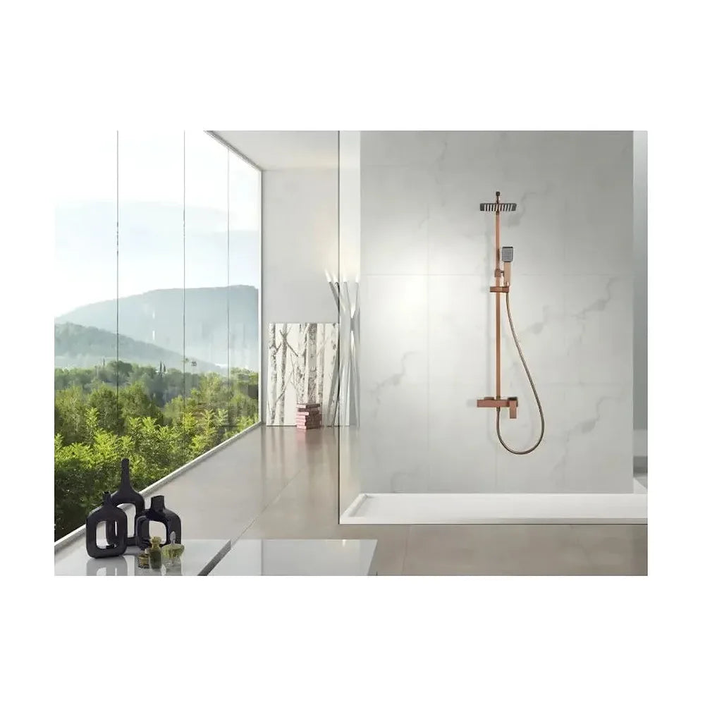 Vista principal de Barra de ducha monomando extensible acero inoxidable acabado oro rosa cepillado Pisa de Imex