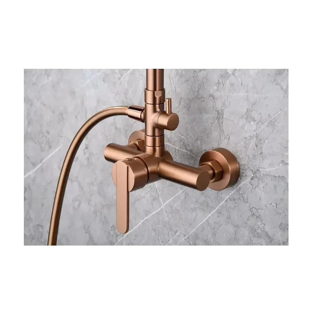 Vista principal de Barra de Ducha Monomando Extensible en Acero Inoxidable con Acabado Oro Rosa Cepillado — Roma de Imex