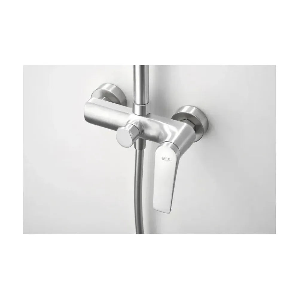 Vista principal de Barra de ducha monomando fabricada en acero inoxidable con acabado satinado Delos de Imex