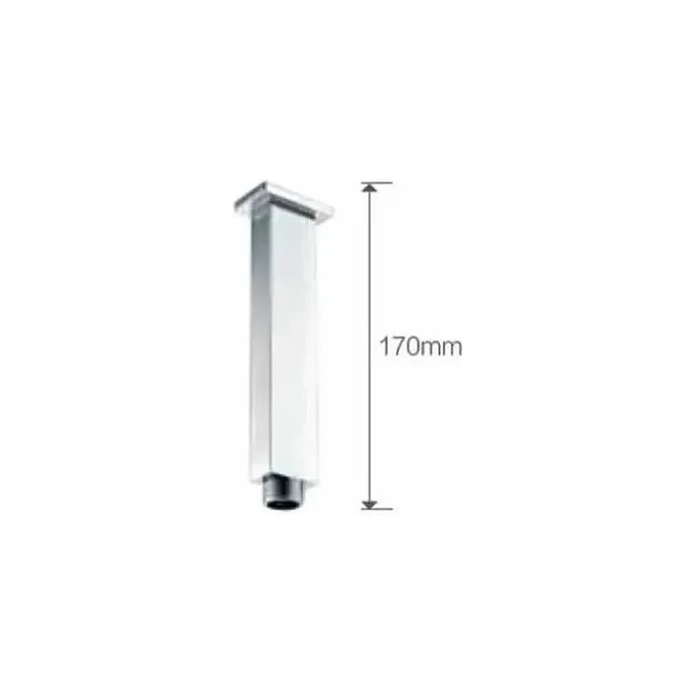 Vista principal de Brazo para rociador de ducha de techo con una base rectangular acabado cromado de Imex