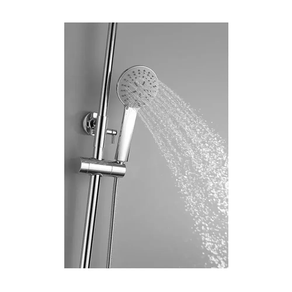 Detalle de funcionamiento de Columna de diseño moderno para ducha monomando con un acabado cromado Belgica de Imex